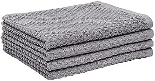 Amazon Basics 100% Cotton Terry Kitchen Tea Towels, Popcorn Texture - Pack of 4, Grey