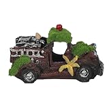 Hohopeti Aquarium Dekoration aus Kunstharz LKW Autoschrott 14x8x8cm Moos Fischversteck Aquarium Ornament für Garnelen und Unterwasserlandschaft