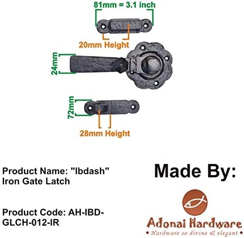 Adonai Hardware "Ibdash" Black Antique Iron Gate Latch- Black Powder Coated