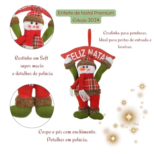 Enfeite de Natal de Pendurar com Placa Feliz Natal Papai Noel ou Boneco de Neve 27 x 36cm | Decoraçã