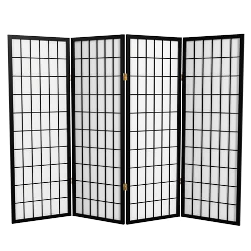 Oriental Furniture Four piede Piedi, 4-feet Window pane giapponese Shoji schermo Privacy divisorio, 4 pannelli, colore: Nero