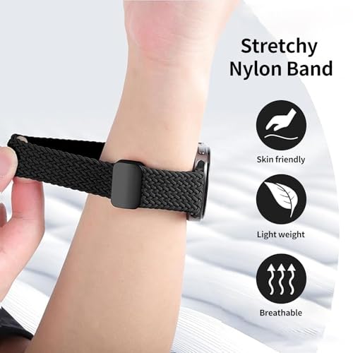 Image of 3 Pack Magnetic Braided Band for Samsung Galaxy Watch 9 8 40mm 44mm, Galaxy Watch8 Classic 46mm, One Click No Gap Elastic Stretchy Nylon Fabric Sport Strap for Women Men (Black /Gray /Star Light)