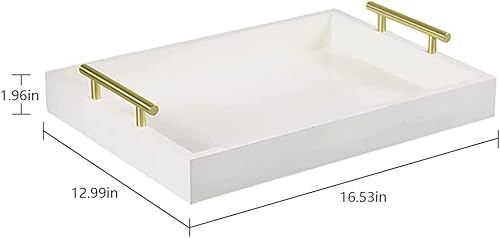 Miniatura 3 de Bandeja de servir, bandeja de lujo para mesa de café con asas de metal dorado pulido y 2 posavasos, organizador de sala de estar, baño, bandeja