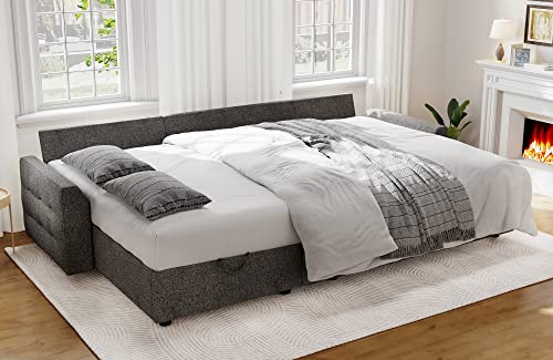 Papajet Pull Out Sofa Bed, Modern Tufted Convertible Sleeper Sofa, L Shaped Sofa Couch With Storage Chaise, Chenille Sectional Couch Bed For Living Room (Dark Grey) #TOP2