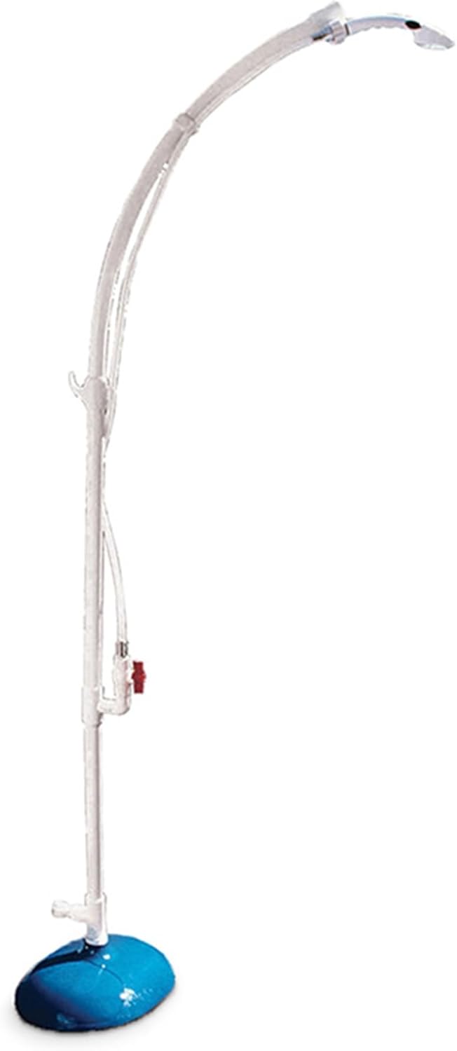 Swim Central 81" White and Blue Portable Poolside Shower and Foot Rinse Station