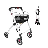 KMINA Rollator Schmal für Wohnung, Indoor Rollator Faltbar und Leicht mit Tablett, Mobilitätshilfe für Senioren aus Aluminium, Gehgestell mit Korb, Wendiger Wohnungsrollator - Modell PRO