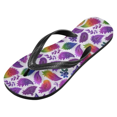 Flip Flop Sandals Neon Paisley Print for Women Men Beach Outdoor XS2