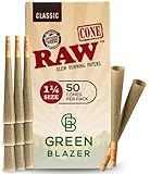 RAW Cones 1 1/4 Size: 50 Pack Patented Slow Burning Pre Rolled Rolling Papers & Tips, Classic Raw Paper, 84mm