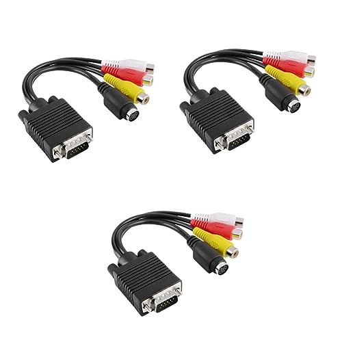 OSALADI 3pcs Tv Converter Cable Pc Adapter Cable 3rca Audio -Video Output D-sub 15 Pin to Mini Din 4 Pin Black