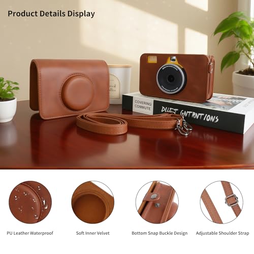 Funda de cuero PU para Kodak Mini Shot 2 Retro C210R marrón miniatura 3