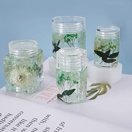Palksky (2 Pack) Resin Molds for Hexagon Jar with Lid/Silicone Epoxy Casting Mold for Small Square Bottle/DIY Jewelry Container Storage Box