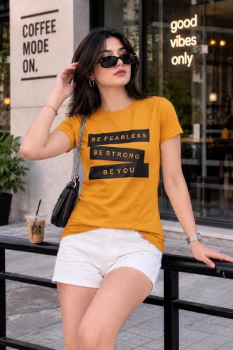 Image of Preneum Women's Graphic Printed T-Shirt, Round Neck Half Sleeve Casual Slim Fit Cotton Blend Tee, College, Office & Travel
