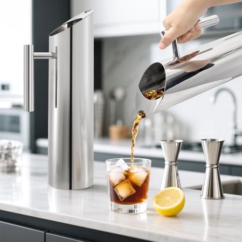 Image of Hiceeden Stainless Steel Water Pitcher, 68oz /2L Modern Metal Pitcher with Ice Guard, Silver Carafe Drink Jug with Handle, Homemade Beverage Container for Juice, Coffee, Milk, Iced /Hot Tea