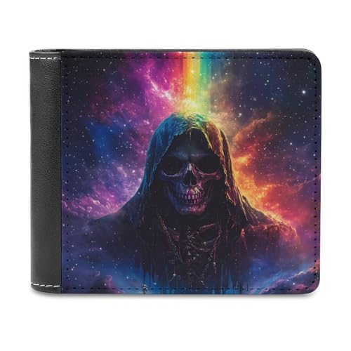 Grim Reaper Gothic Skeleton Bifold Wallet PU Leather Slim Purse Pocket Wallet with Card Holder for Women Men