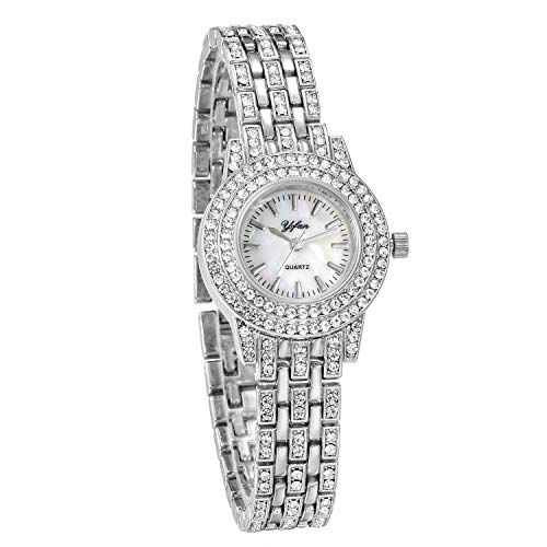 Image of JewelryWe Women Watches Silver Tone Alloy Rhinestone Quartz Watch Stylish Bling Dress Watch Wristwatches