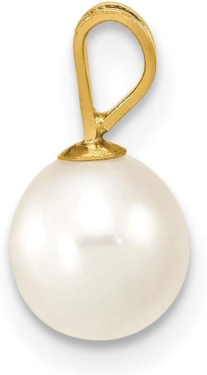 Solid 14k Yellow Gold 6-7mm Round White Freshwater Cultured Pearl Pendant Charm - 10mm x 6mm