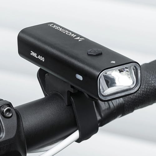 Wozinsky Zestaw Lampek Rowerowych WSBLB2, Przednia 400 lm z Tylną, Czarny, Aluminiowo-Plastikowy, Ładowanie USB-C