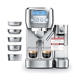 CASO Espresso Gourmet Latte - Testurteil Sehr Gut, Siebträgermaschine mit integriertem Milchbehälter, 20 bar ULKA Pumpe, Tassenwärmeplatte, 1 oder 2 Tassen, Silber, Edelstahl