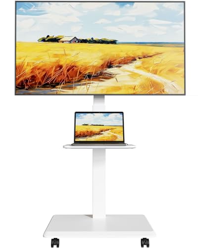 Image of Steel Base Rolling TV Stand for 32-75 inch TVs up to 110 lbs, White