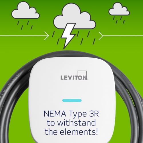 Image of Leviton Level 2 Smart EV Charger with Wi-Fi, 40 Amp, 9.6kW Output, 25' Cable, NEMA 14-50P, Indoor /Outdoor Plug-In EV Charging Station, My Leviton Compatibility, EV40P EVSE, White-Black