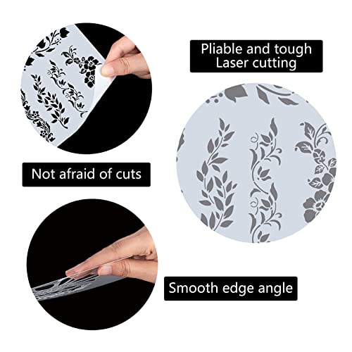 GORGECRAFT 11.8x11.8 Flower Hollow Out Stencils Flower Vine Drawing Templates Reusable Large Size Spring Garden Diy Drawing Plants Floral Templates for Painting on Wood Floor Furniture Bag Cabinet - Image 3