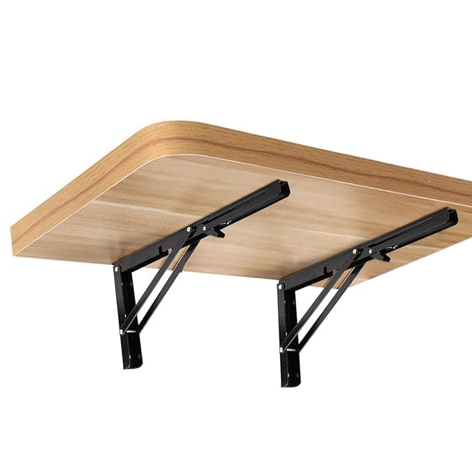 Image of VAGHASIYA 30 cm Heavy Duty Folding Shelf Brackets - Stainless Steel Collapsible Brackets for DIY Floating Shelves, Benches, and Tables, Space-Saving Design