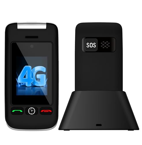 artfone C10 Téléphone portable débloqué sans carte SIM avec double SIM et double affichage, grand bouton, bouton d'urgence SOS, volume élevé, USB-C et station de charge pour personnes âgées, noir