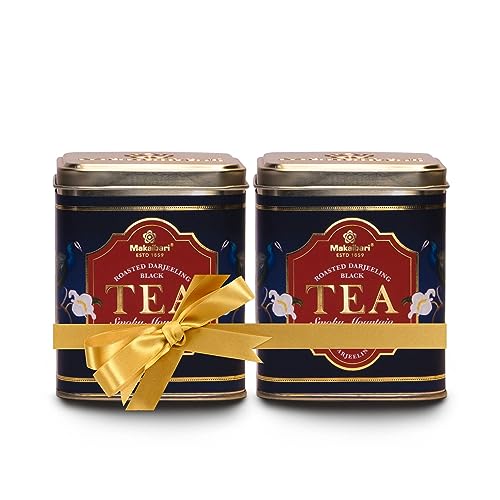 Image of Makaibari Smoky Mountain, Roasted Darjeeling Loose-Leaf Black Tea, 100 Grams Whole Leaf Tin Caddy (Pack of 2) | 100% Darjeeling Long Black Leaves Tea