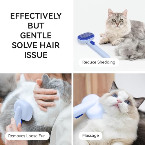 Image of aumuca Skin Friendly Self-Cleaning Slicker Brush for Dogs & Cats, Gentle Pet Grooming Tool for Shedding & Deshedding, Efficient Hair Remover for Long & Short Haired Pets