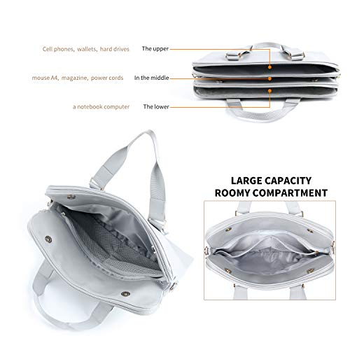 Kamlui Laptop Bag 15.6 Inch - for Women PU Waterproof Fashion Shoulder Messenger（Black） (15.6 ihch, Gray)3