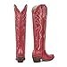 wetkiss Red Cowboy Boots for Women Knee High Cowgirl Tall Boots with Classic Retro Embroidered Chunky Heel Slip On Pointed Toe Womens Western Boots for Girls Ladies Size 7.5