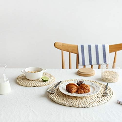 6 Pack Woven Placemats, Natural Corn Husk Placemats, Round Straw Braided Table Mats by YANGQIHOME,13.8 inch