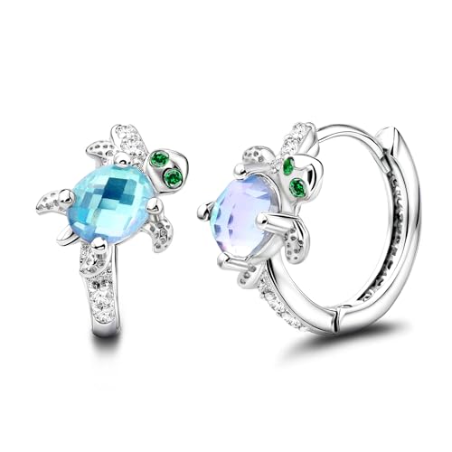 Generic Turtle Earrings for Women Teen Girl - Sterling Sliver Hoop Earrings Hypoallergenic Huggie Earrings Colorful Cubic Zirconia Earring Sea Turtle Jewelry Gifts for Mother’s Day, Silver