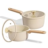 CAROTE 1.6Qt & 3.0Qt Sauce Pan Sets with Lid Ceramic Nonstick Pot Set Non Toxic Saucepan with Stay-cool Handle Small Kitchen Cooking Pots, Easy to Clean, Induction Comptable, PFOA FREE