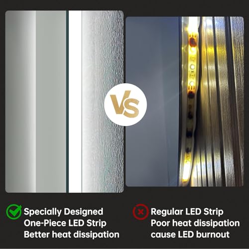 Image of Arched LED Mirror for Bathroom 24 inchx36 inch- Frameless Lighted Bathroom Mirror with Lights, Fogless, Dimmable, 3 Color Changing, Shatterproof, Touch Sensor