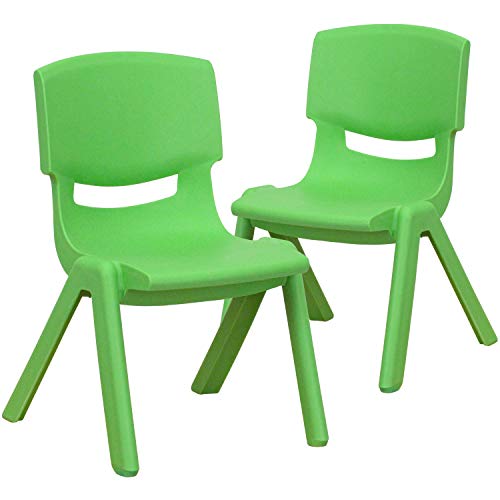 Flash Furniture Whitney 2 Pack Green Plastic Stackable School Chair With 10.5'' Seat Height #TOP3