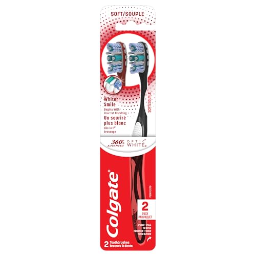 Image of Colgate 360 Optic White Advanced Toothbrush, Soft Toothbrush for Adults, 2 Pack