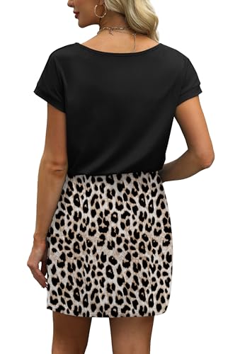Image of OFEEFAN Summer Dresses for Women 2026 V Neck T Shirt Casual Mini Dresses Tie Waist Sundresses with Pockets