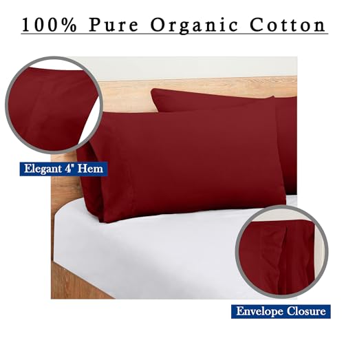 Image of ROYALE LINENS 300 Thread Count 100% Long Staple Combed Cotton Pillowcases Set of 2 - Ultra Soft - Standard Bed Pillow Cover - 20 inchx26 inch - Breathable, Cool & Crisp Percale Red Pillow Cases (Std, Red)