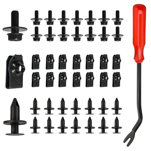 AMZAUTO 45 PCS Engine Splash Shield Under Cover Bolts Fender Liner Clips Universal Automotive Bumper Fender Clips with Wrench Compatible with Most Vehicle of Cars