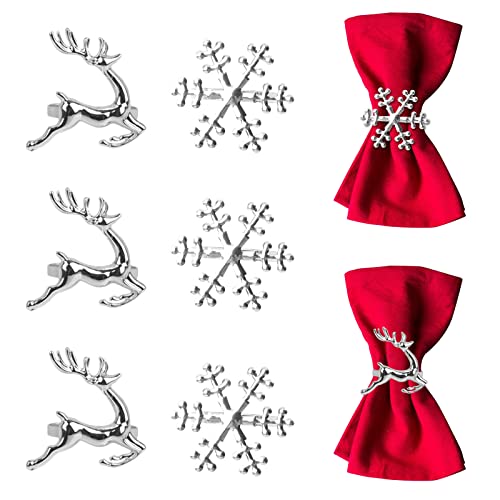 Weihnachten Serviettenringe Set von 8 Silber Serviettenringe Schneeflocke Rentier für Weihnachten Mittagessen Thanksgiving Party Urlaub Weihnachten Hochzeit Tischdekoration Wichtelgeschenk