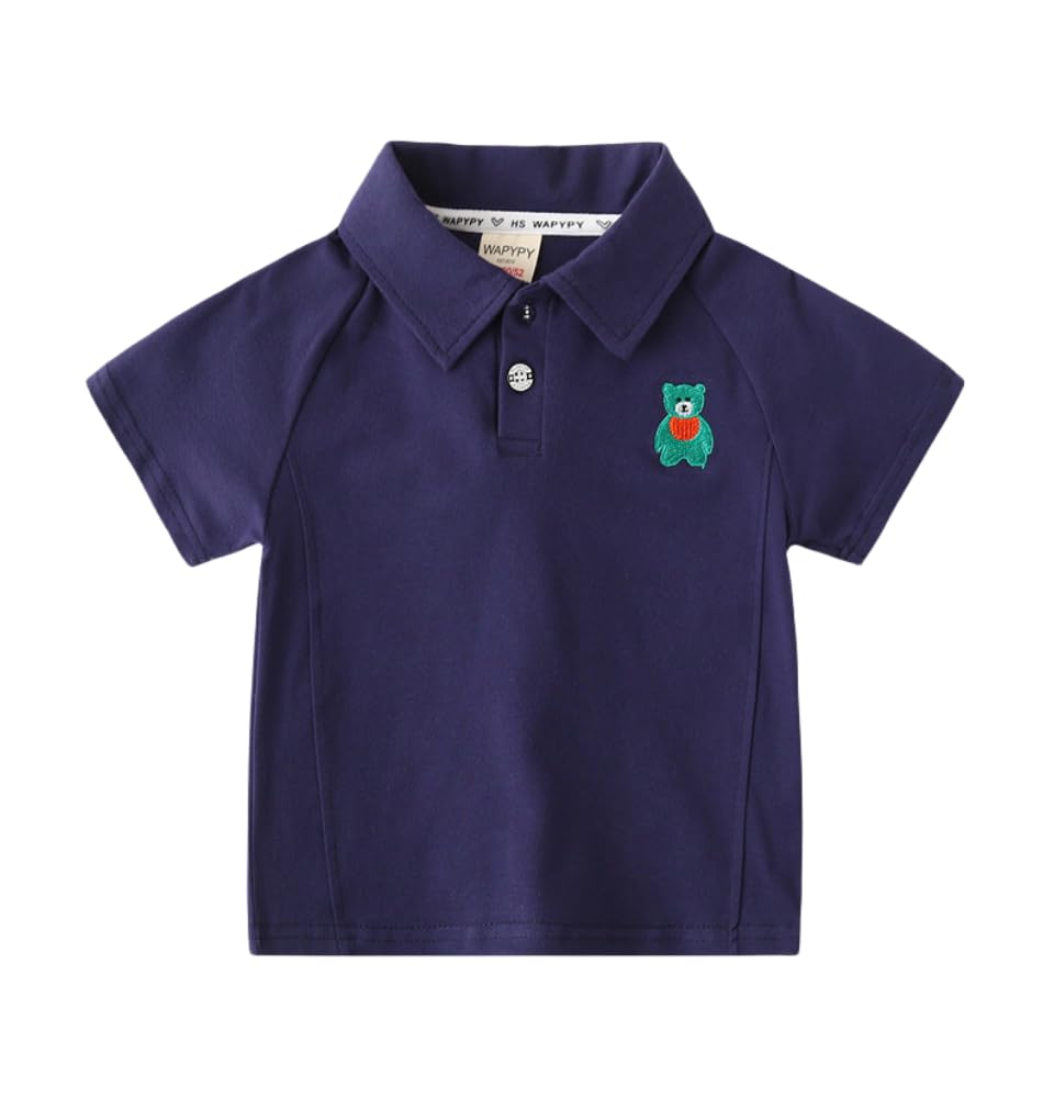 Little Baby Boys Short Sleeve Polo Shirt Button Up Solid Color T-Shirts Tee Uniform Tops Summer Clothes (Navy,110/3-4 Y,Unisex,Big Kid,US,Age,3 Years,4 Years)