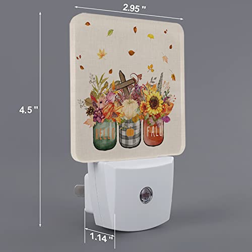 Image of Fall Vase Pumpkin Night Light Plug in LED Night Lamp Automatic Sensor Kids Night Lights,Thanksgiving Sunflower Floral Maple Leaves Autumn Night-Lights Plug into Wall for Bedroom Bath Kitchen Hallway