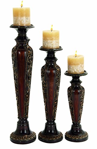 Deco 79 Polystone Candle Holder, 20 by 16 by 12-Inch, Set of 3