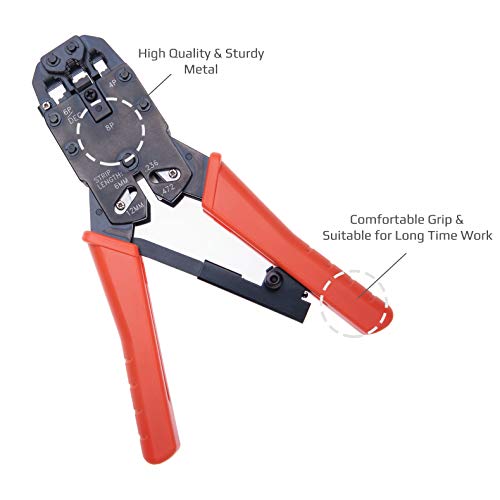 Crimping Tool Wire Crimper Plier Ratchet Cable Cutter for 4P, 6P, 8P / RJ-10, RJ-11, RJ-12, RJ-45 / Cat5, Cat5e, Cat6, Cat6e, Cat7 Cables | Wire Stripping Crimp Cutting Tool Hand Tools Stripper Cutter 3 Crimping Tool Wire Crimper Plier Ratchet Cable Cutter for 4P, 6P, 8P / RJ-10, RJ-11, RJ-12, RJ-45 / Cat5, Cat5e, Cat6, Cat6e, Cat7 Cables | Wire Stripping Crimp Cutting Tool Hand Tools Stripper Cutter - Image 3