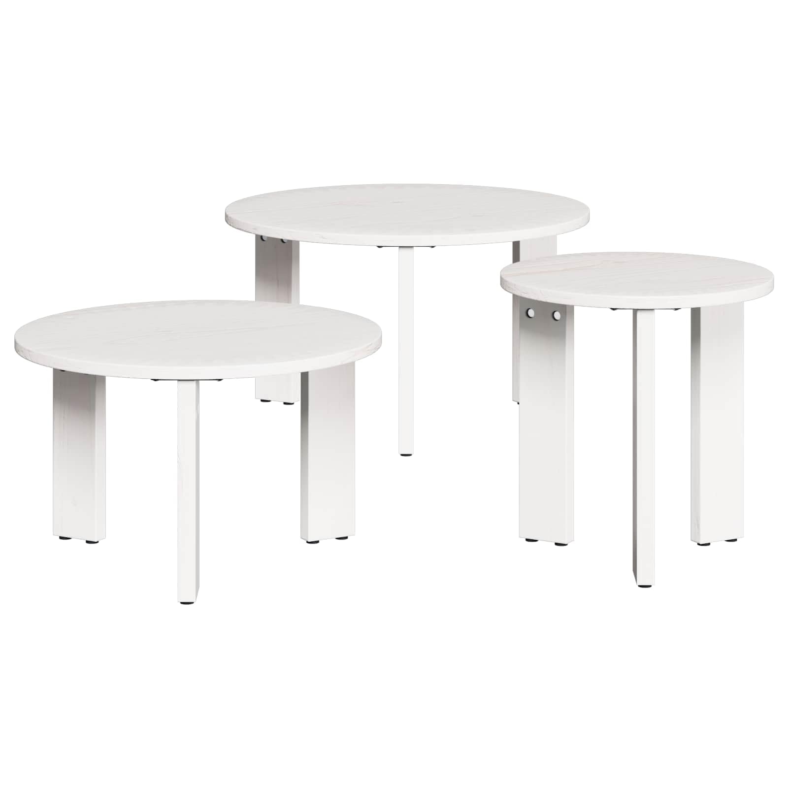 Hothingwell Couchtisch, rund, 3 Stück, massives Kiefernholz, Weiß | Steckbares Design, 3 verschiedene Größen, einfache Pflege mit feuchtem Tuch, einfache Montage
