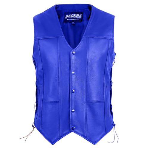 Deckra Classic Men's Genuine Leather Vest - Timeless Style Laceup Motorcycle Riding Biker Vest Club3