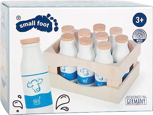 small foot Skrzynka na mleko "fresh" z drewna, akcesoria do sklepu i kuchni dziecięcej, 10 butelek w pudełku, od 3 lat, 12354