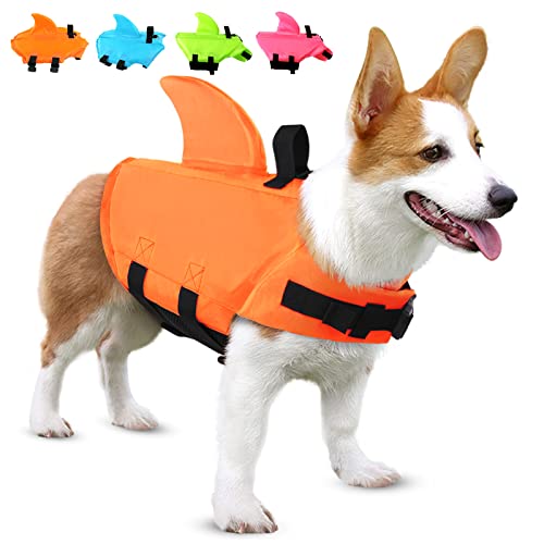 Sunfura Dog Shark Life Jacket, Ripstop Dog Life Vest Puppy Floats For Swimming Pool With Rescue Handle & Superior Buoyancy, Small Medium Dog Life Jackets Pet Life Preserver For Boating (Orange,M) #TOP11