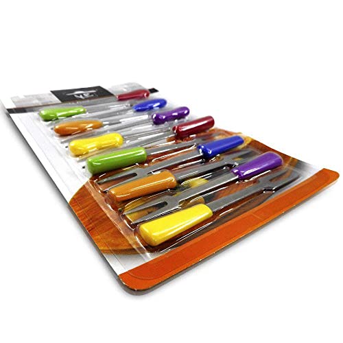 Jogo de Garfos para Petiscos Inox Cabo Colorido 12 peças